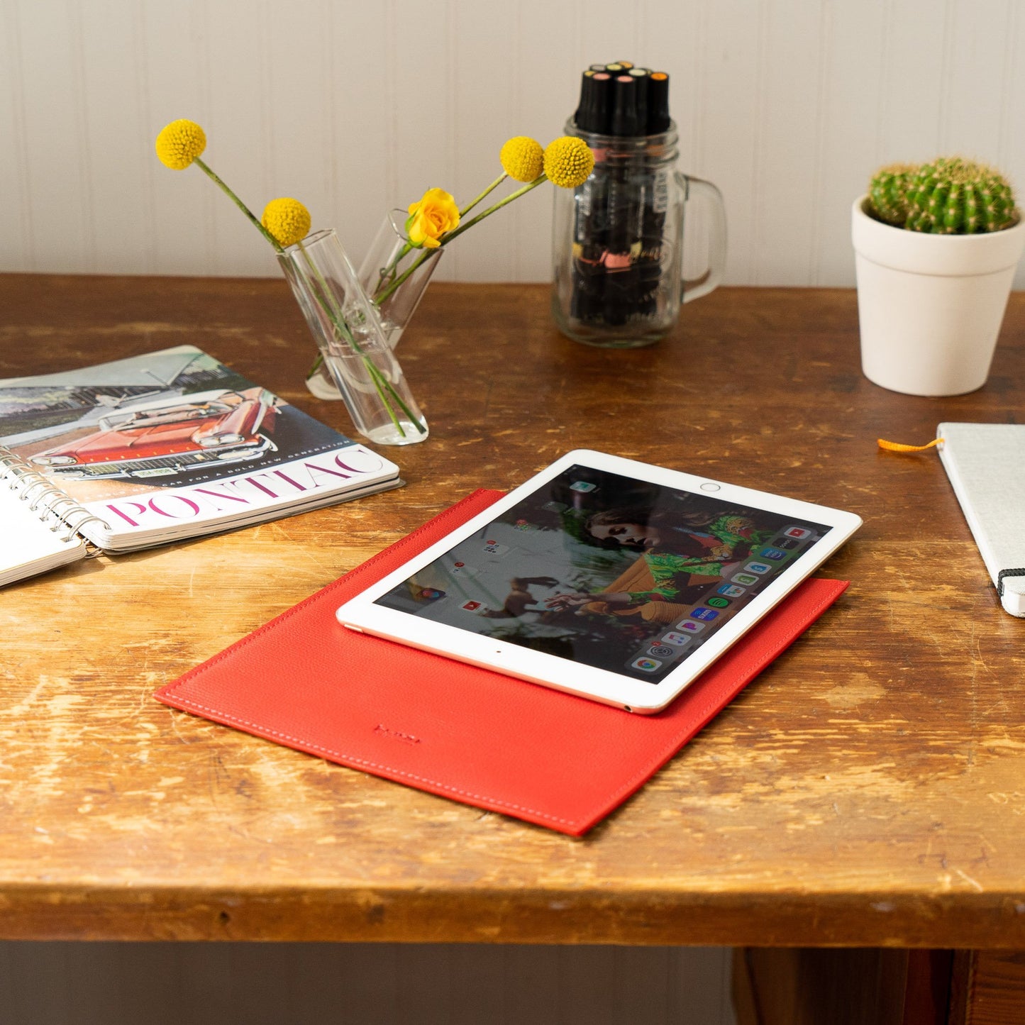 Leather iPad Sleeve Red