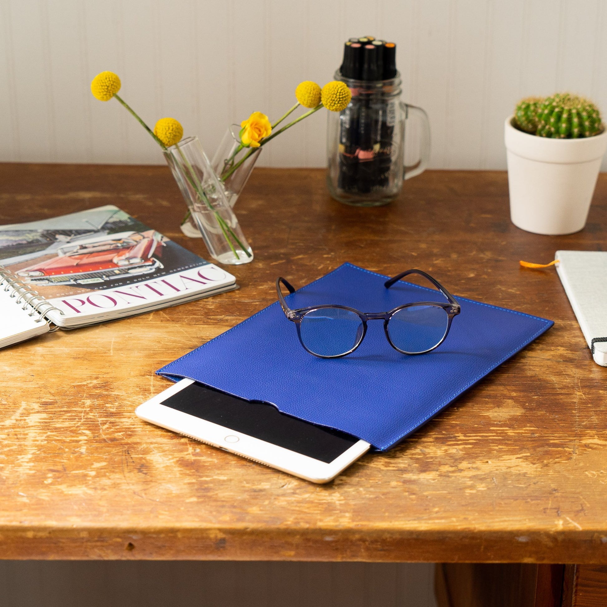 Leather iPad Sleeve Cobalt Blue