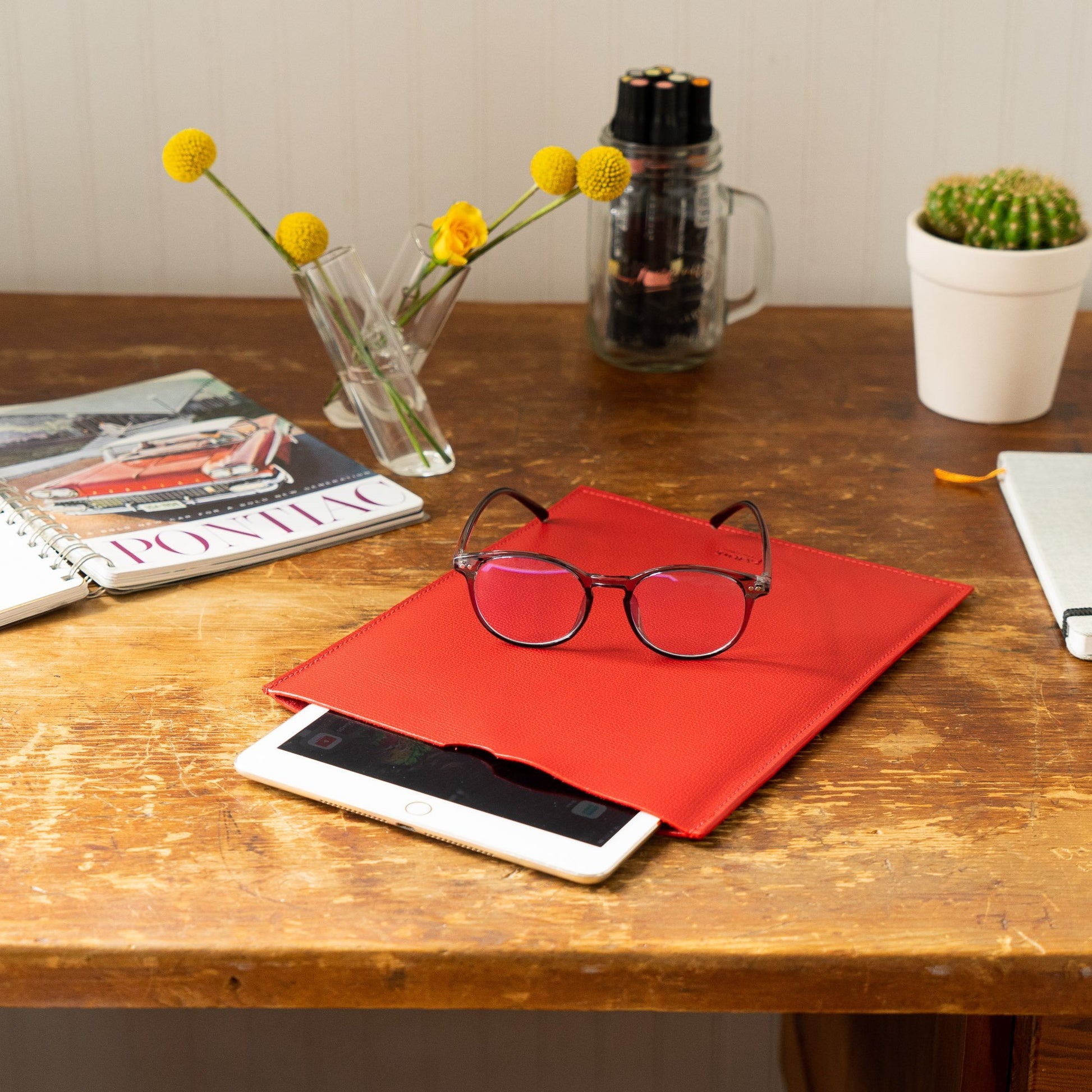 Leather iPad Sleeve Red